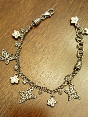 Brighton Vintage Butterfly/Crystal Bracelet, 8", some change in silvertone color